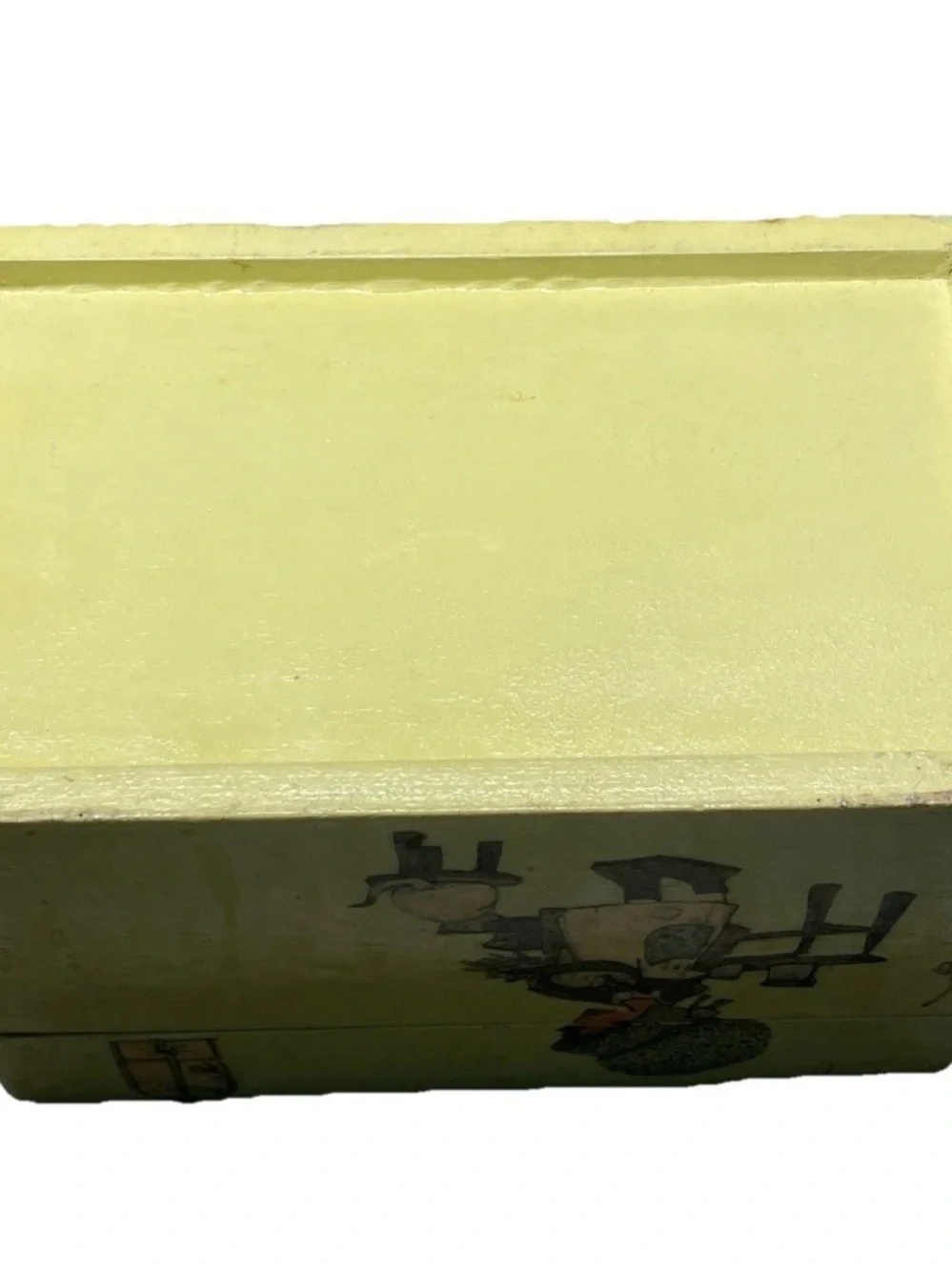 Vintage 1972 Signed Sadie Decoupage Wooden Box Bonnet Girl & Cat Cottagecore